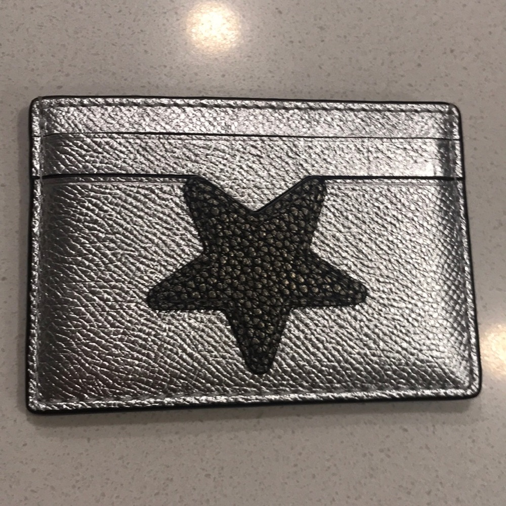 Metallic Silver Star Coach Card Wallet